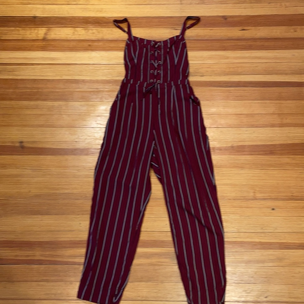 Maroon Striped Jumpsuit